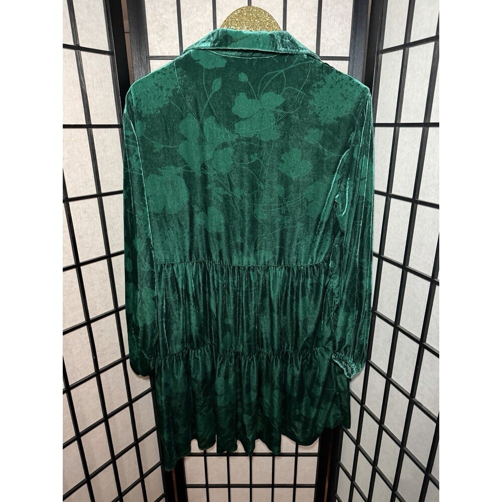 Anthropologie Maeve Bettina Tiered Mini Shirt Dress XS Green Velvet‎ Floral - Picture 6 of 9